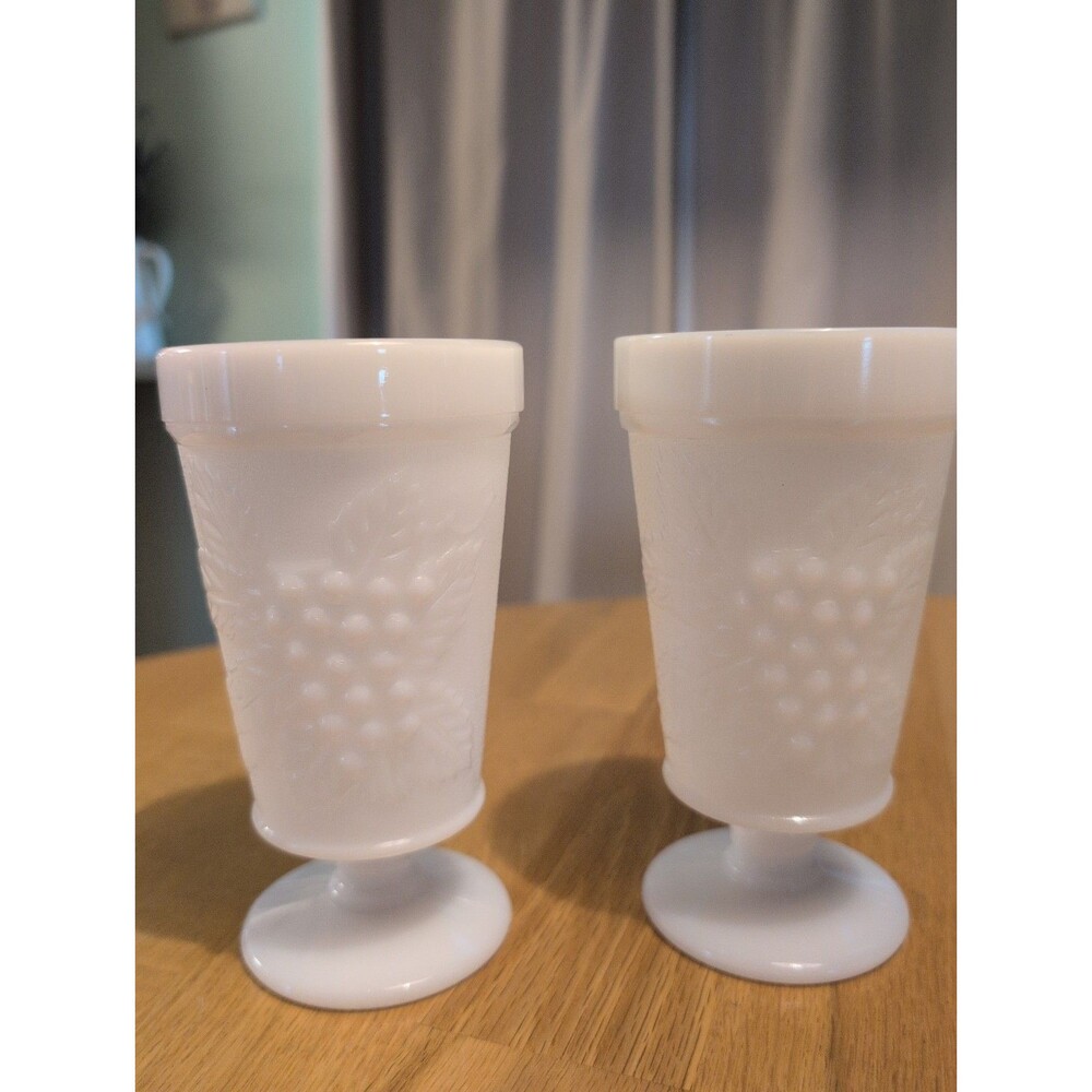 Vintage Indiana Milk Glass Goblets Colony Harvest Grape Set 2 Cottage Core